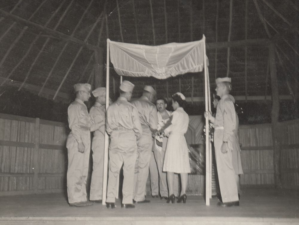 Photograph of a wedding under a chuppah, 1942